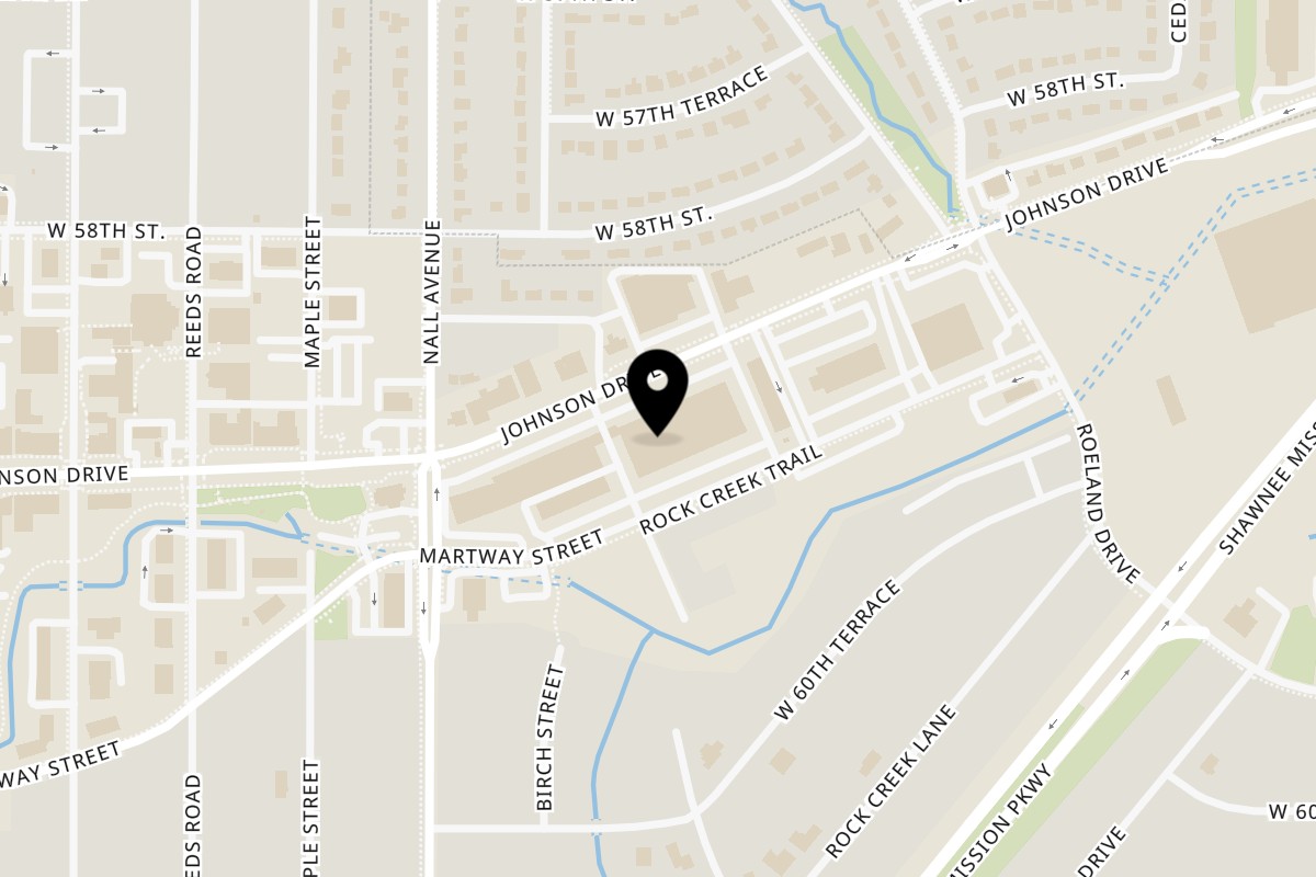 Map showing the location of KINZI on 5329 Johnson Dr in Mission